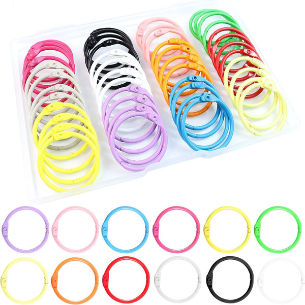 Quadafy 60 Pack Color Binder Rings, 1 1/5 Inch Metal Rings for Index