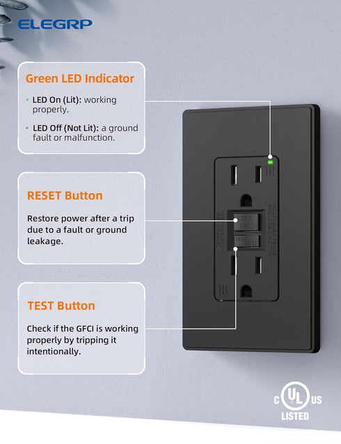 ELEGRP GFCI Outlet 15 Amp - Self-Test GFI Electrical Outlet with Thinner Design, TR Tamper Resistant Receptacle, Wall