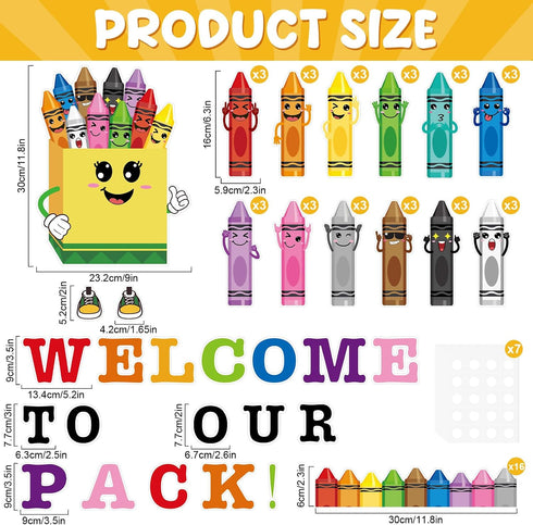 Hedeey 72 Pack Pcs Crayon Bulletin Board Decorations for Classroom,Welcome to Our Crayon Theme Classroom Decor