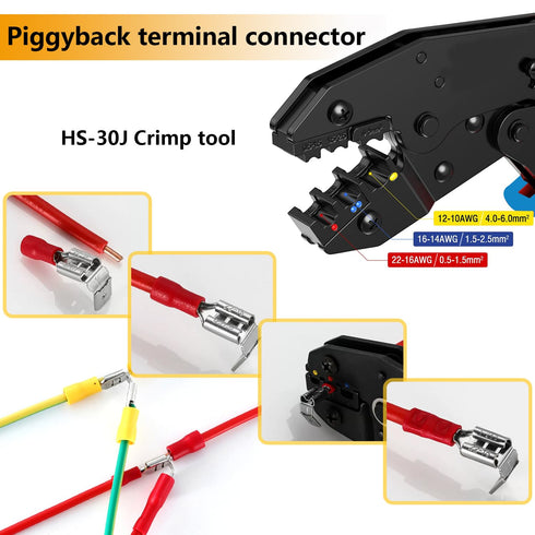 smseaces 80Pcs Insulated Piggy Back Spade Connectors 22-10AWG 6.3mm for Automotive, Audio Systems, Household Appliances