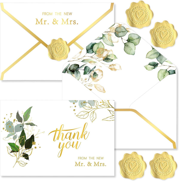 Motiskyy 100 Pcs Wedding Thank You Cards with Envelopes Bulk 120 Stickers V