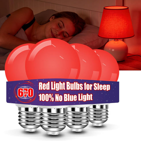 BoRccdit 7W 670nm Red Light Bulbs for Sleep 4PK, 100% Blue Light