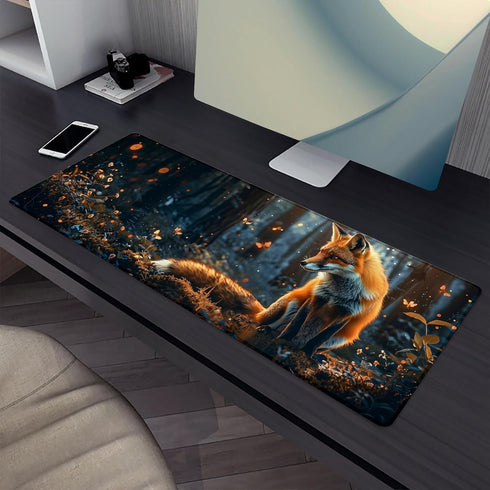 Aonimonis 31.5" 11.8" Cute Fox Mouse PadAnimal Forest Gaming Keyboard MatLaptop Computer Protector with Non-Slip Rubber
