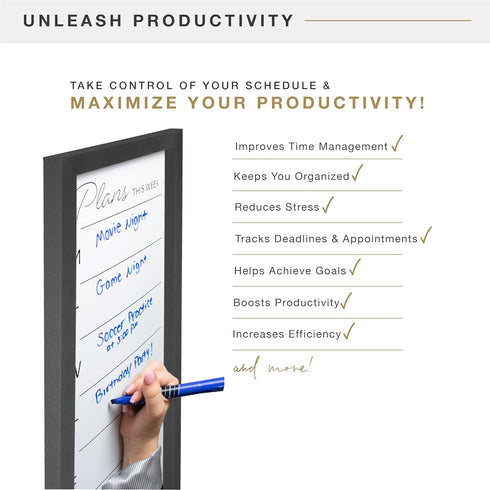 MCS 14x30 Black Framed Dry Erase Weekly Planner Calendar Whiteboard for Wall, Family Events & More