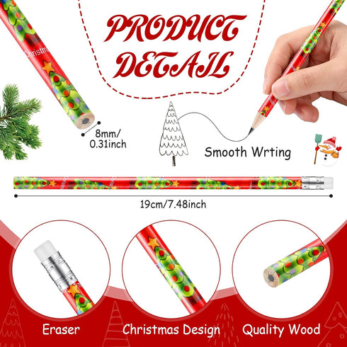 Christmas Pencils Bulk for Kids Colorful Winter Wood Pencils with Eraser Pencils Snowman, Santa and Elk Pencil Xmas Stationery Pencil for Office School Party Favors Supplies, 12 Styles (96 Pcs) by Yexiya
