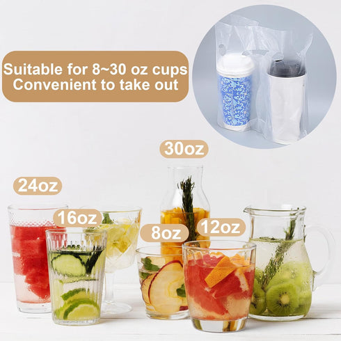 Ubamdom 300 Pack Packaging 12" 12.2" 2 Handle Drinking Poly Bags, Clear Plastic Bags for Delivery, L x H Hanging Hole