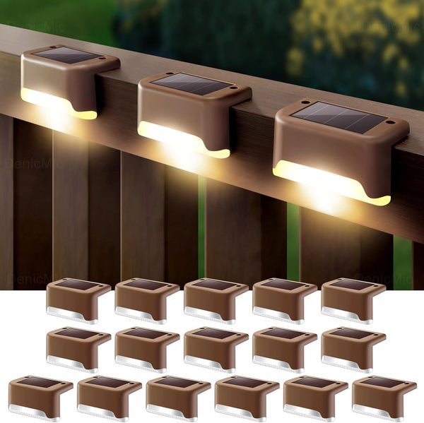 DenicMic 16 Pack Solar Deck Lights Outdoor Waterproof 4000K Warm White LED