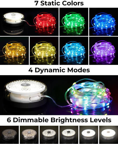 32.8ft 4000mAh Camping String Lights, RGB Retractable String Lights, Rechargeable LED Hanging Tent lamp, Portable
