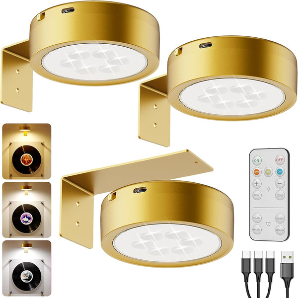 Wireless Rechargeable Above Picture Lights for Wall, 3 Pack 2600mAh Battery Art
