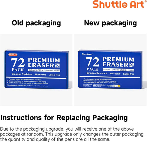Shuttle Art 72 Pack Premium Erasers, Bulk White Erasers for Kids Teachers as School Supplies