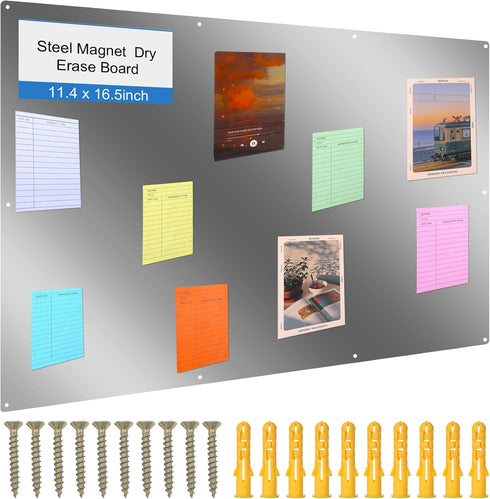 Ireer Magnetic Board Steel Magnet Bulletin Boards for Walls, Pre Drilled with Screws and Dry Wet Erase Feature
