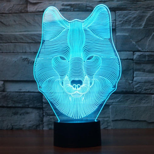 3D 7 Ticent Animals Wolf Night Light Touch Control Desk Lamps, Color Changing Table Lights with Acrylic Flat, ABS Base