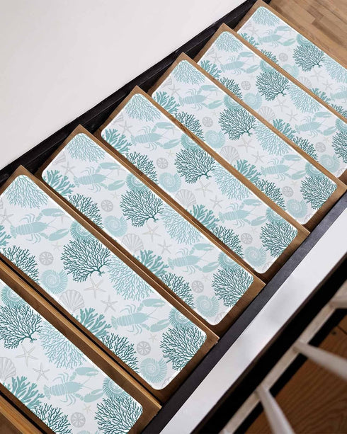 BOHOOSKYLAR 4 8"x30" Blue Lobster Stair Treads Ocean Starfish Blue Coral Shell Marine Life Indoor Non Slip Peel