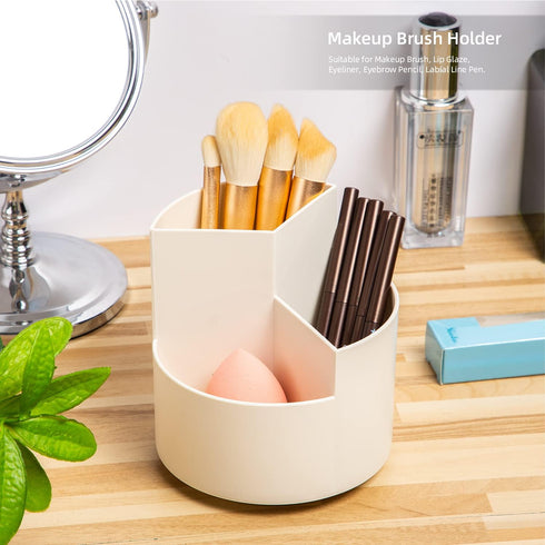 Desk Pencil Pen Holder, 3 Slots 360-Degree Spinning Organizer for Office, Art Supply, Cute Pencil Cup, White