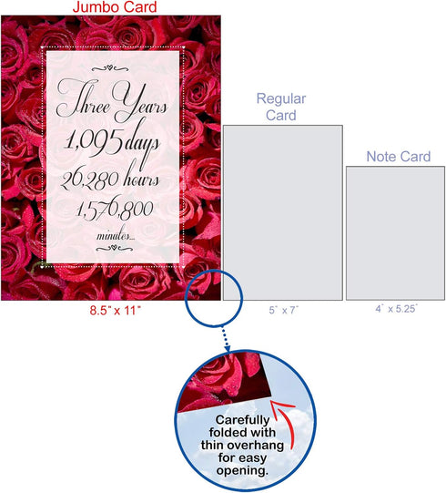 NobleWorks 3rd Wedding Milestone Anniversary Notecard Jumbo 8.5 x 11 - Marriage of 3 Years w/Envelope