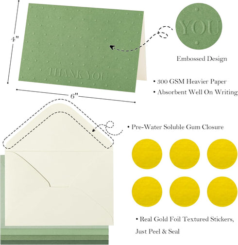 50 Pack Crisky Embossed Thank You Cards with Envelopes & Stickers Thank You Notes Bulk for Birthday, Baby Shower,Bridal