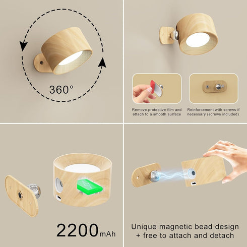 Set 2, 3 Dimmable 360 AKSDA Battery Operated Wall Sconces of Magnetic Cordless LED Wall Lights with Color Temp & Touch
