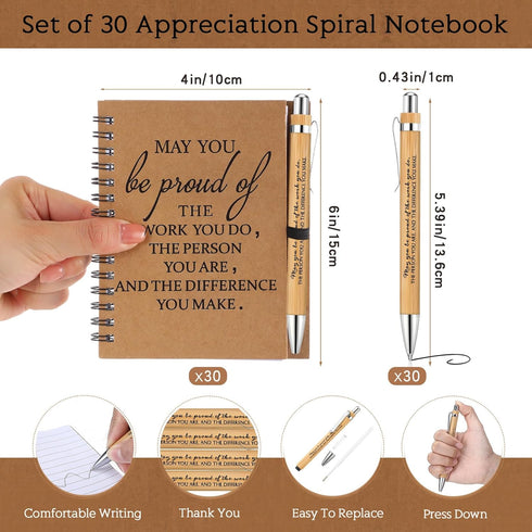 Honoson 30 Sets Employee Appreciation Gifts - Notebook with Ballpoint Pen, Mini Spiral Inspiration Notebook for Coworker
