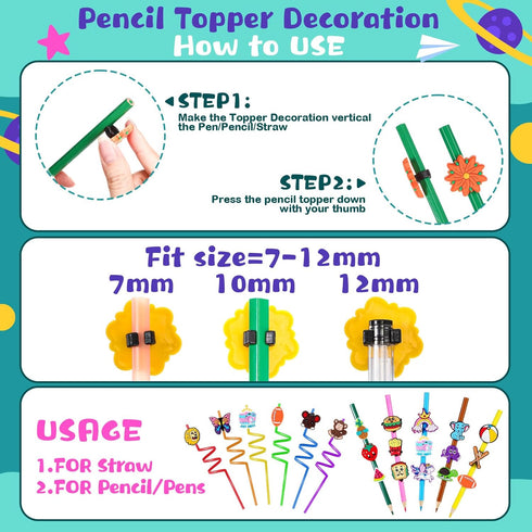 Pencil Charms Bulk for Kids, 120 Pcs Pencil Clips and Decorations for Classroom Rewards