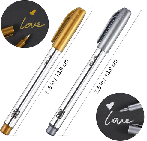Gold and Silver Metallic Marker Pens, Permanent Markers for Cards Writing Signature Lettering