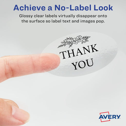 Avery Printable Blank Oval Labels, 1.5" x 2.5", Glossy Crystal Clear, 180 Customizable Labels