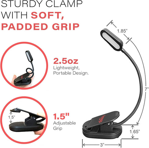 625nm Hooga Red Book Light, Clip On LED Light for Reading in Bed, No Blue Light, Eye Care, Gift for Students, Kids