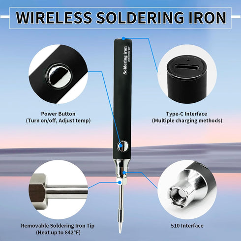Cordless Soldering Iron Kit, Portable USB Solder Iron with 1000mAh Rechargeable Kit for Electronics and Appliance Repair