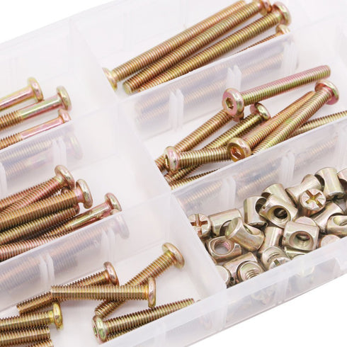 Hilitchi 100-Pcs M6 (40mm/50mm/60mm/70mm/80mm-Assortment Zinc Plated Crib Screws Hex Drive Socket Cap Furniture Barrel