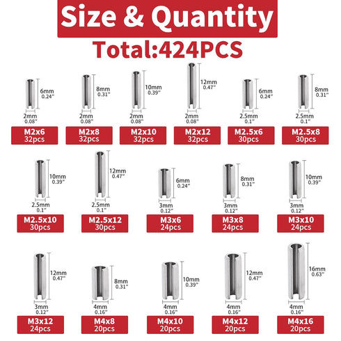 424Pcs Stainless Steel Needle Roller Assembly Set, Slotted Spring Pin and Spring Dowel Tension Roll Pins Assortment