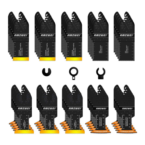 AMZWEI 50PCS Titanium Oscillating Tool Blades, Curved Edge Oscillating Saw Blades for