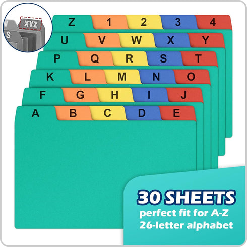 Olivo Plastic Index Card Dividers 3x5 Poly Set with 1/5 Cut Tabs for A-Z Alphabet, 30 Pack