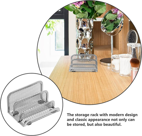 NUOBESTY Metal Mesh Vertical Book Organizer Desk Mail Sorter, Small Rack with Upright Compartments - Silver