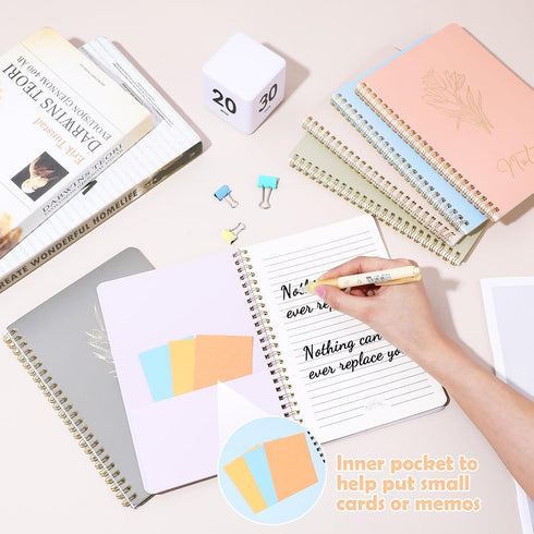 Cholemy 10 Pcs A5 Aesthetic Spiral Notebook, Cute Morandi College Ruled Journals with Pockets, 8 x 6
