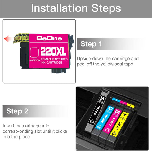 BeOne Remanufactured Ink Cartridges Replacement for Epson 220XL - Compatible with Workforce WF-2630 WF-2650 XP-320