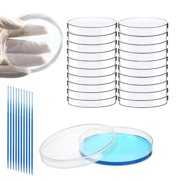 30 PCS 60mm Plastic Petri Dish with Lids, Sterile, Includes 10PCS 10uL Inoculation Loops