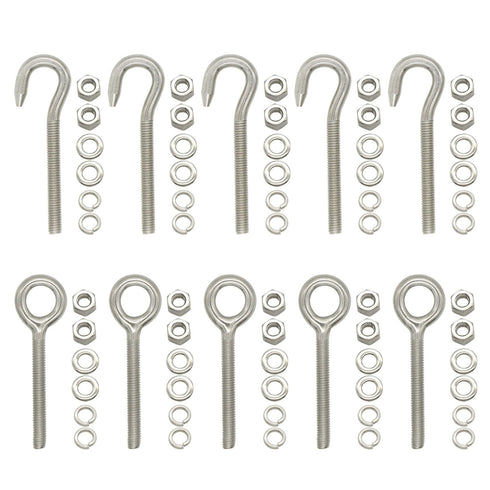 10PCS M6 Stainless Steel Ring Eye Bolts Hook with 20 Nuts and 40 Washers