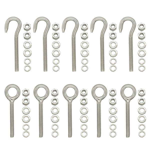 10PCS M6 Stainless Steel Ring Eye Bolts Hook with 20 Nuts and 40 Washers