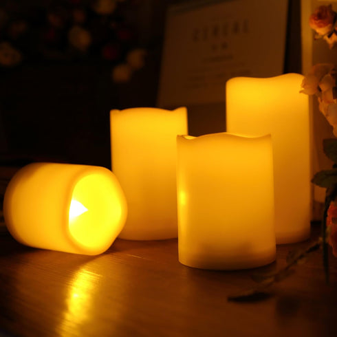 2 Set 3x3 Inches Waterproof Outdoor Battery Operated Flameless LED Pillar Candles with Remote Flickering Plastic