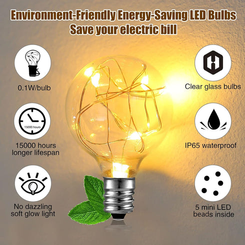 Talltreepho G40 38.5Ft 30 Bulbs+3 IP65 LED Outdoor String Lights, Spare Waterproof, Non-connectable, Patio Bistro Porch