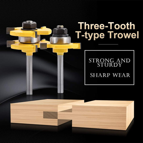 KATUR Tongue and Groove Router Bit Set, 1/4 Inch Shank Grooving Router Bit, 3 Teeth T Shape Woodworking Tools