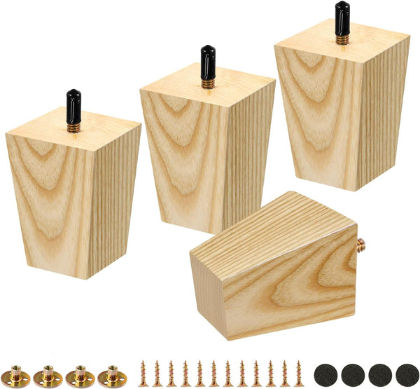 FoDau770 5/16"-18 Bolts Square Furniture Legs 3 Inch, Ash Wood Legs for Furniture