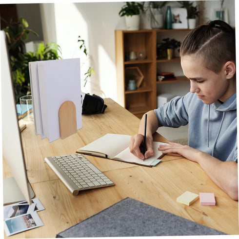 Wooden Bookends for Desk Organization - Simple Style