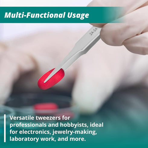 Excelta Ultra-Precision Tweezers, Professional Straight Tapered Flat Point, 4.75" Length, 0.059” Wide, Anti-Magnetic
