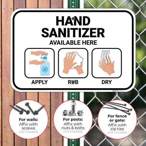 12x18 Inches, .063 Hand Sanitizer Available Here with Apply Rub and Dry Hands Graphic Sign, Rust Free Aluminum, Fade