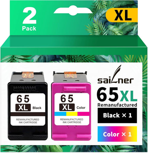 SAILNER 65 XL Remanufactured Ink Cartridge Replacement for HP Ink 65 Black and Color Combo Pack 65XL, Compatible with