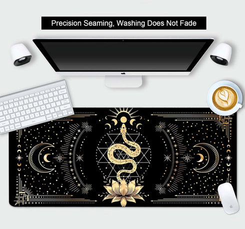 Black & Gold Large Mouse Pad, Boho Snake Witch Desk Mat for Desktop, 35.4x15.7 in for Gaming & Office