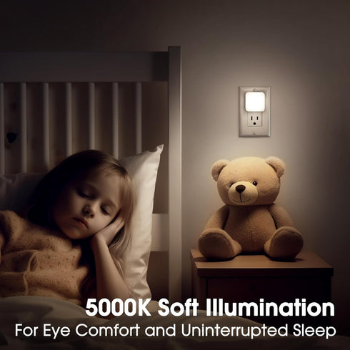 0.3W 5000K 2 Pack LED Night Lights Plug into Wall, Nightlights With Light Sensor Dusk to Dawn, Square Plug in Night