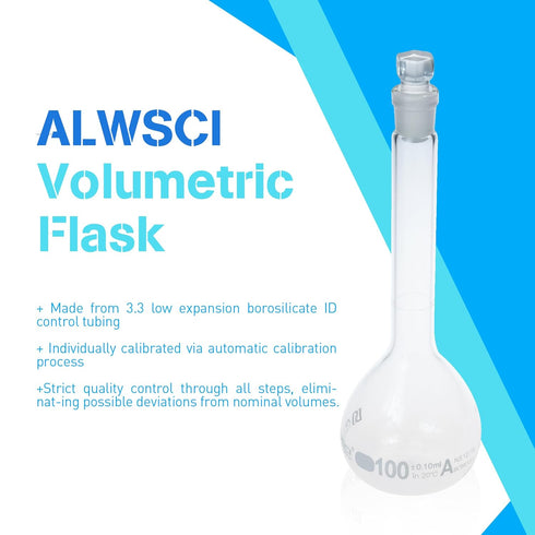 ALWSCI 100 ML Volumetric Measuring Flask Set, 2 PCS, Graduated Clear ASTM Class A Borosilicate Glass