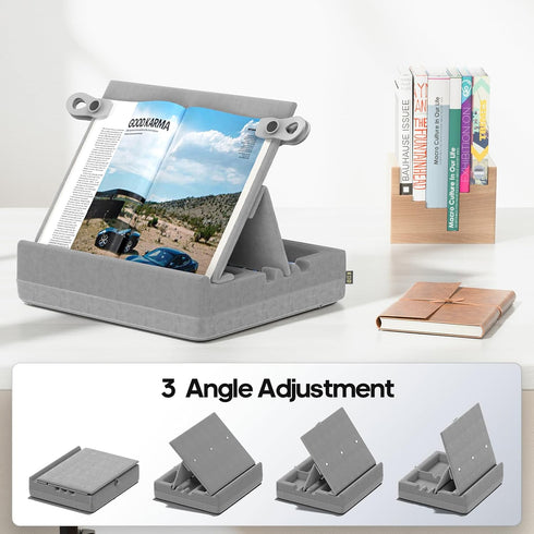 KDD Multi-Angle Book Stand with Storage, Foldable Tablet Holder for Lap, Desk, Bed, Couch, Organizer Tray (4.7"-15")