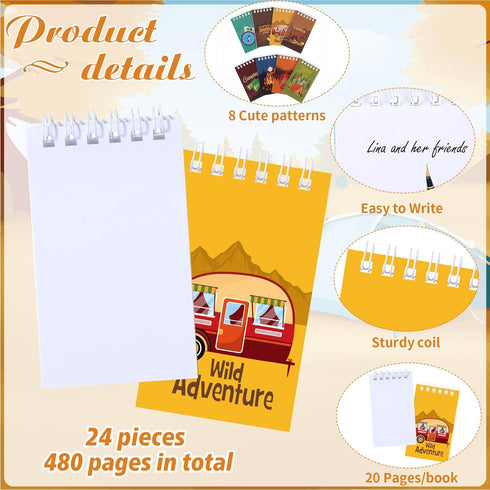 Teling 24 Pieces Camp Party Favors, Mini Notepads for Kids Camping Party Favors and Teacher Classroom Rewards